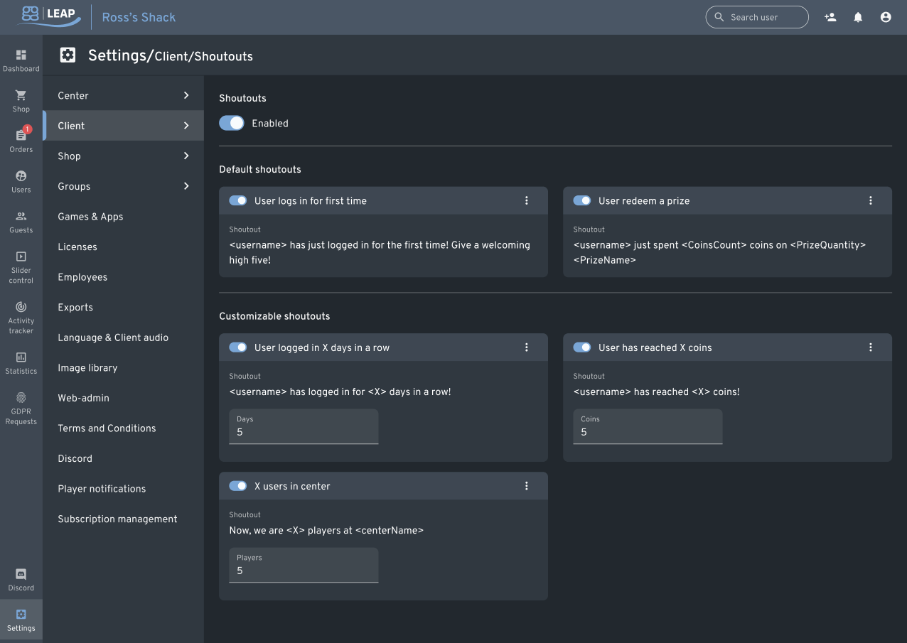 Shoutout configuration