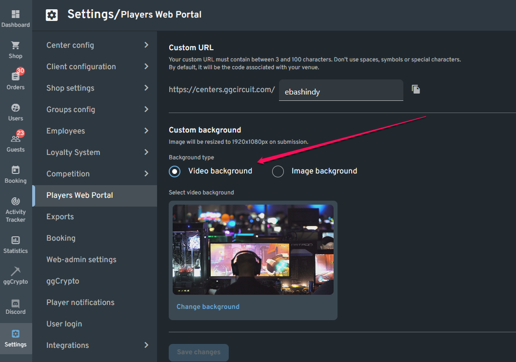 Custom background settings